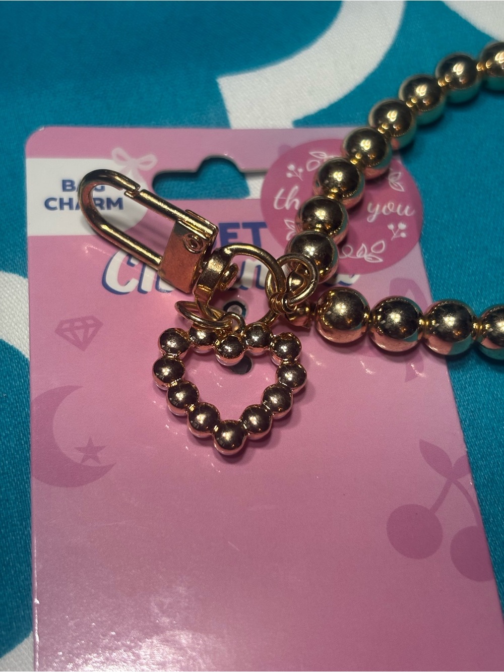 New Heart Gold Beaded Wristlet Key & Bag Charm - Picture 4 of 4